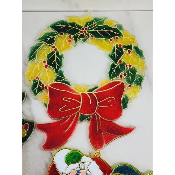 Christmas Sun Catcher Window Plaque 90s Plastic Large Stained Glass Style x7 Vtg - Picture 4 of 16